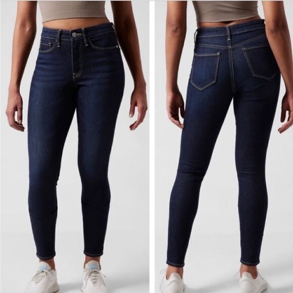 WOMEN’S SIZE 8 TALL ATHLETA SCULPTEK SKINNY MIDNIGHT BLUE OVERDYE WASH JEANS - Picture 1 of 12